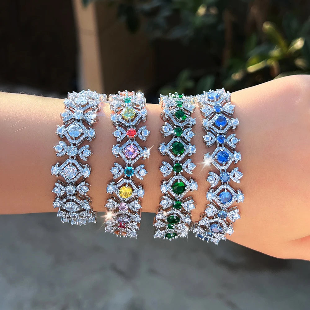 Luxury Shiny Round White Zirconia Geometric Shape Bracelet Jewelry for Women
