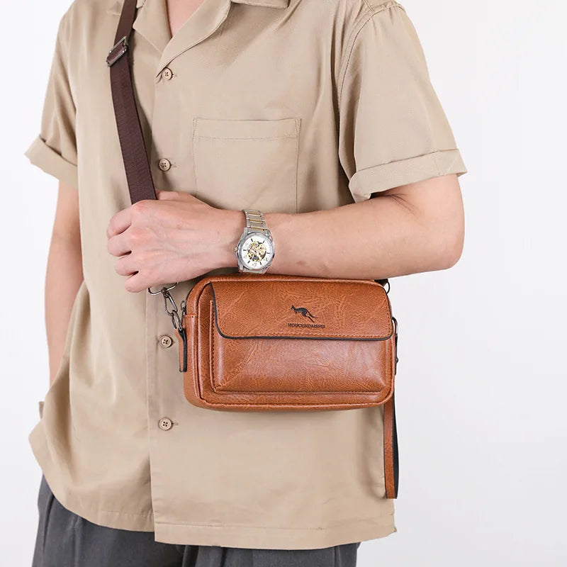 PU Leather Men's Clutch Long Wallet Mini Shoulder Bag