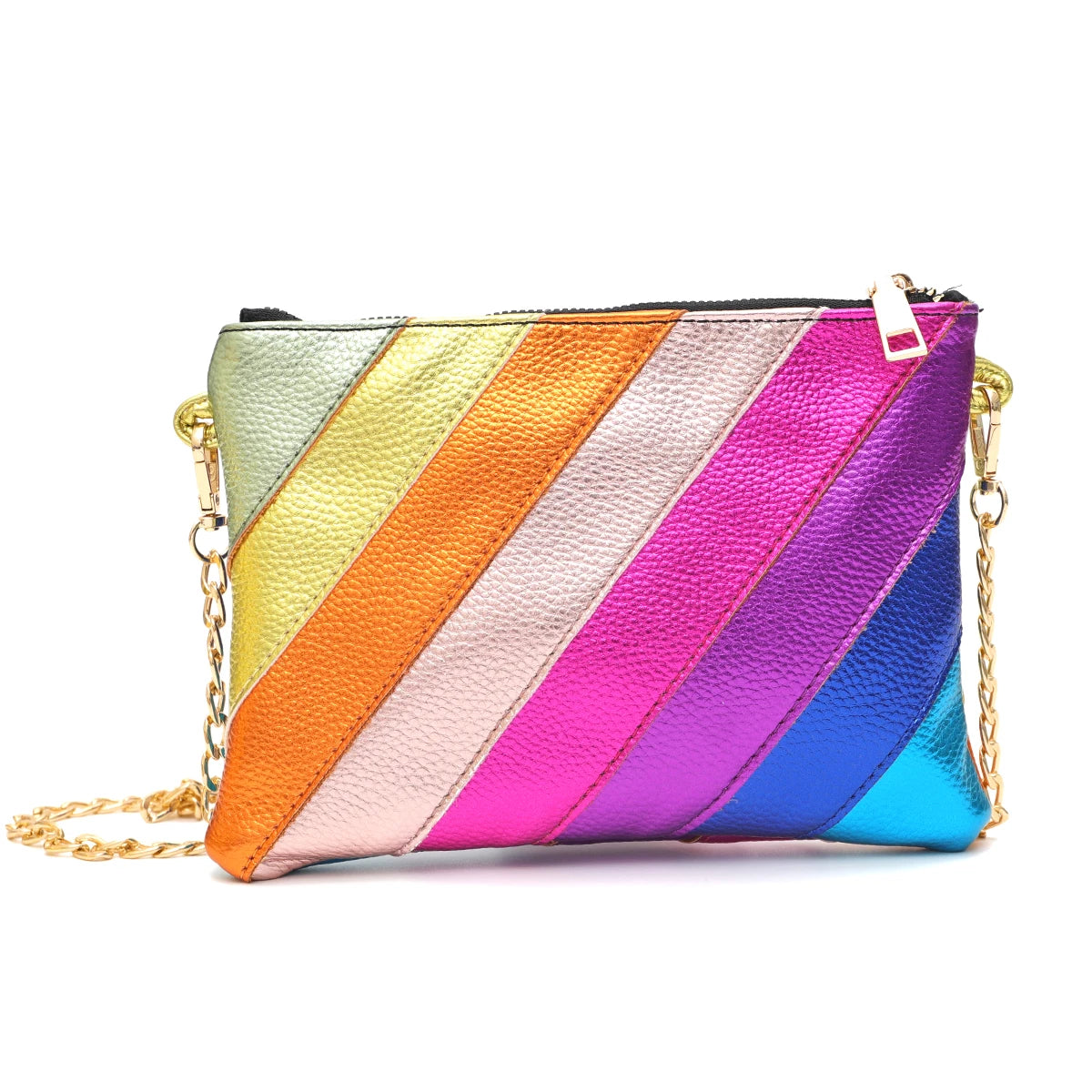 Metallic Color Stripes PU Leather Handbag Women's Square Clutch