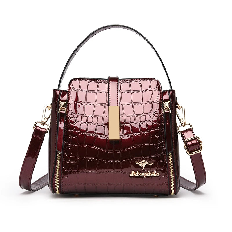 Fashion Handbag High Quality Crocodile Pattern Patent Leather