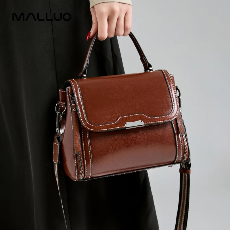 Women's Luxury Design Oil Wax Cowhide Leather Handbag