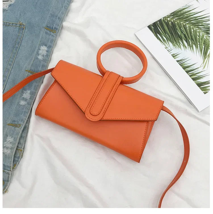 PU Leather Solid Color Clutch Ladies Diagonal Bag Hand Bag Women's Fashion