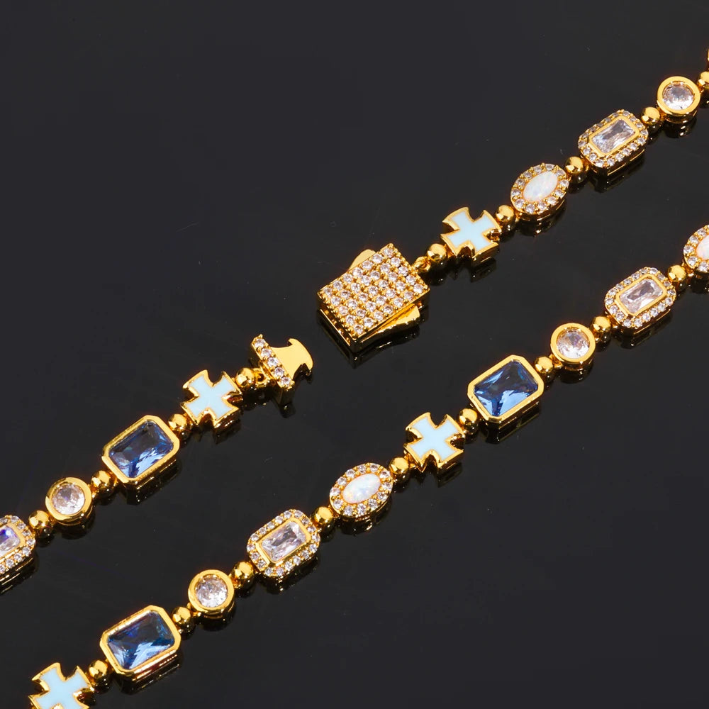 Jewelry With Multi Color Gemstone Enamel Tennis Bracelet Iced Out Motif Cross Bracelet