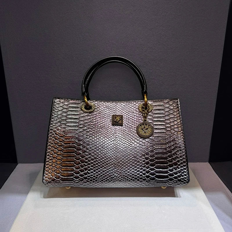 Luxury Design Quality Cowhide Snake Pattern Shoulder Bag