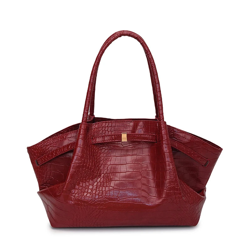 Vintage Crocodile Print Women's Pu Leather Tote Bag Luxury Design