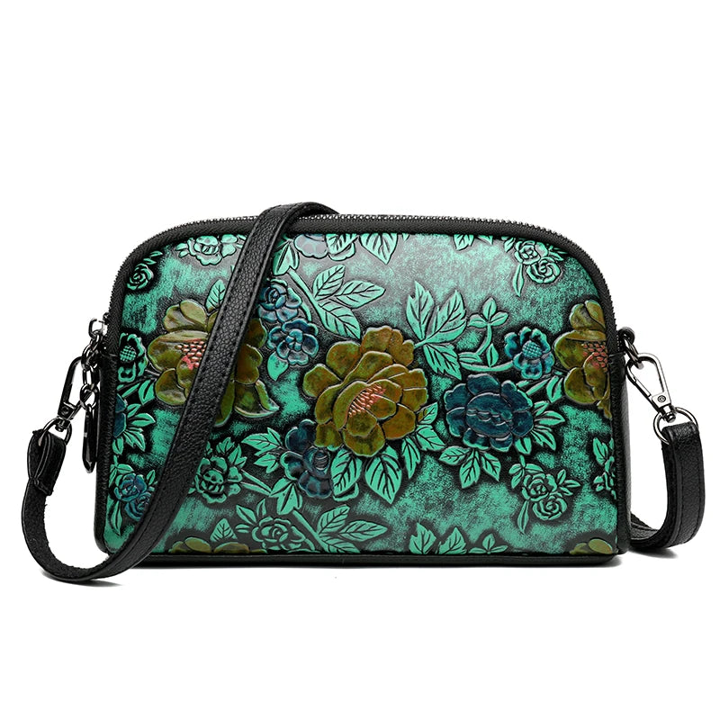 High Quality Leather Luxury Design Retro Ethnic Style 3D Printed Shoulder Bag