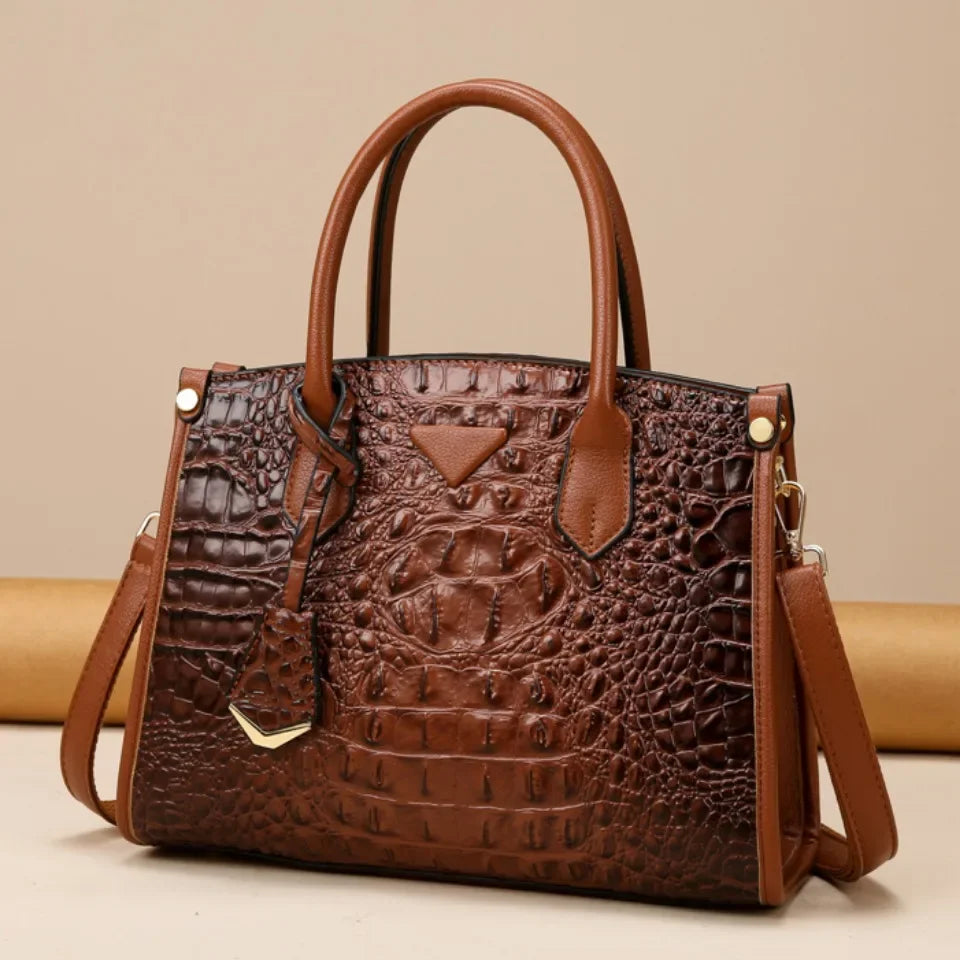 Large Top-Handle Bag Vintage Crocodile Design Shoulder Bag