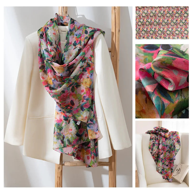 Luxury 100% Mulberry Silk Scarf Thin Breathable Shawl