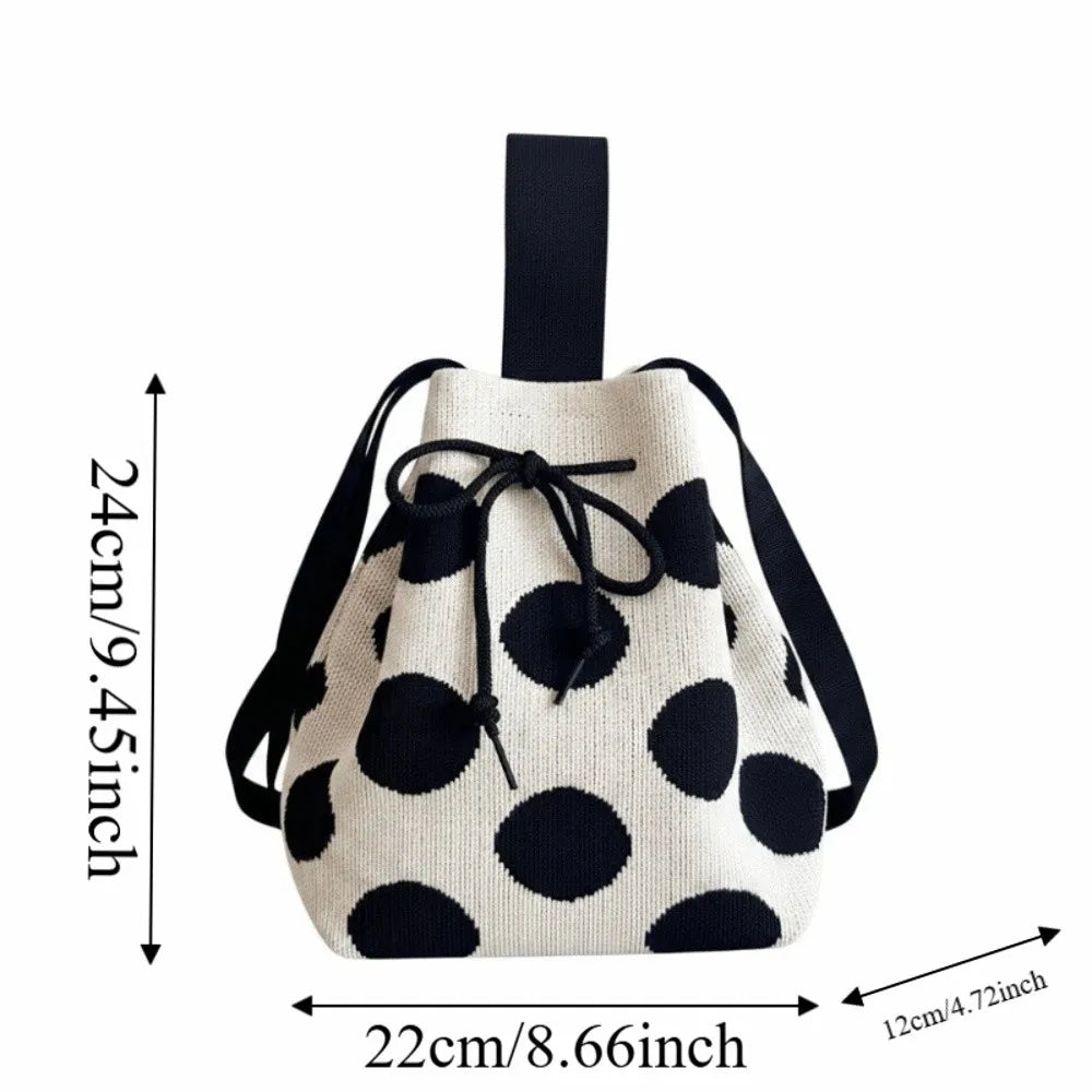 Crossbody Patterned Polka Dot Bucket Bag Soft Knit Tote