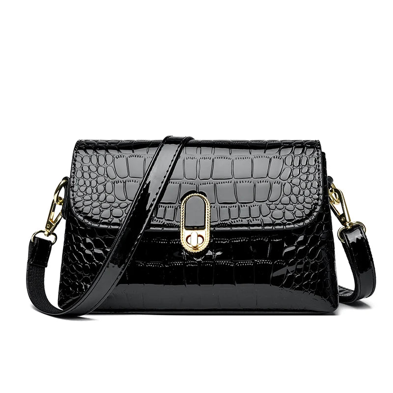 Luxury Patent Leather Handbag Designed With Crocodile Pattern