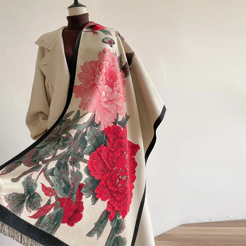 Luxury Flower Cashmere Scarves High Quality Thicken Wrap