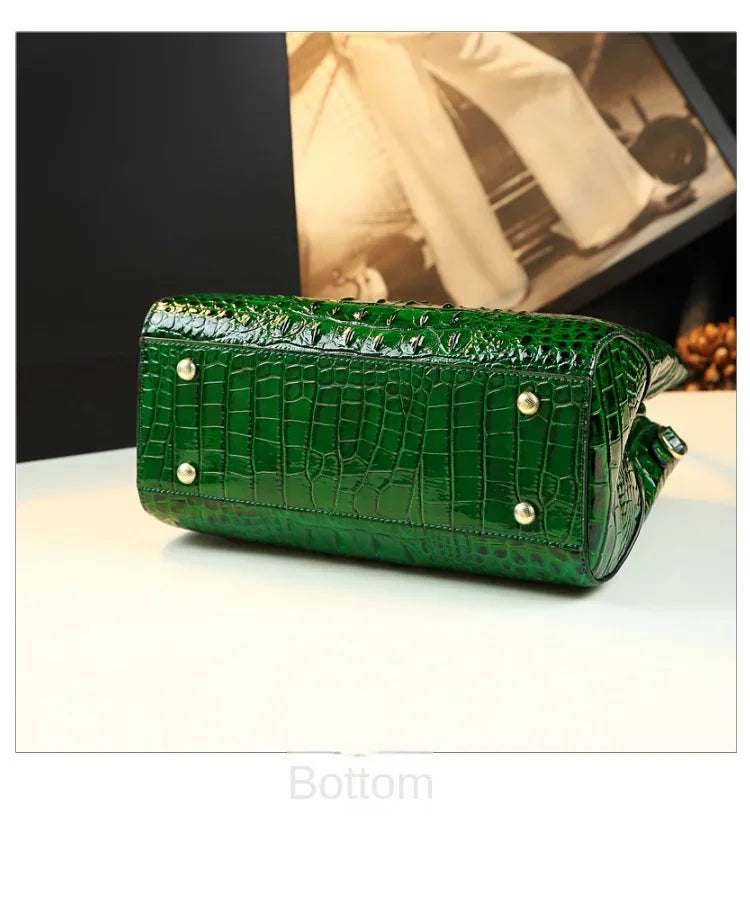 Women's Tote Bag Crocodile Pattern Genuine Leather Handbag