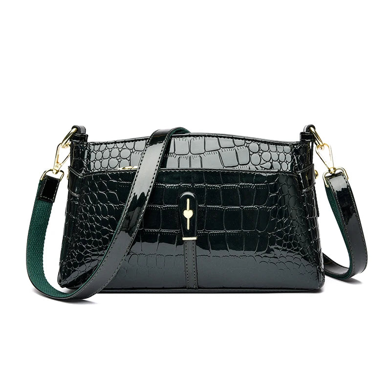 Luxury Patent Leather Handbag Crocodile Pattern Fashion