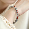 Retro style silver 925 inlaid red tourmaline bracelet
