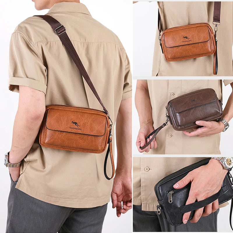 PU Leather Men's Clutch Long Wallet Mini Shoulder Bag