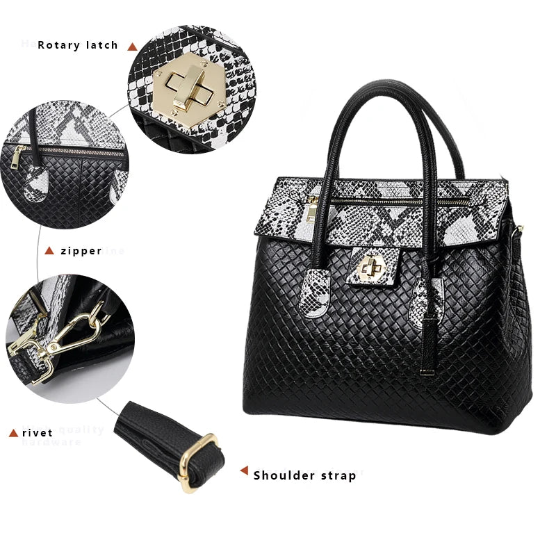 Genuine cowhide leather women's handbag large-capacity square bag