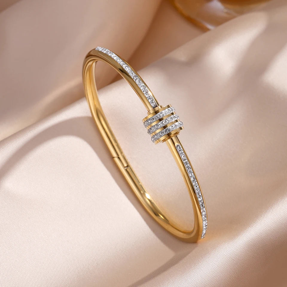 5/1pcs Sparkling Zirconia Inlaid Stainless Steel Bracelet