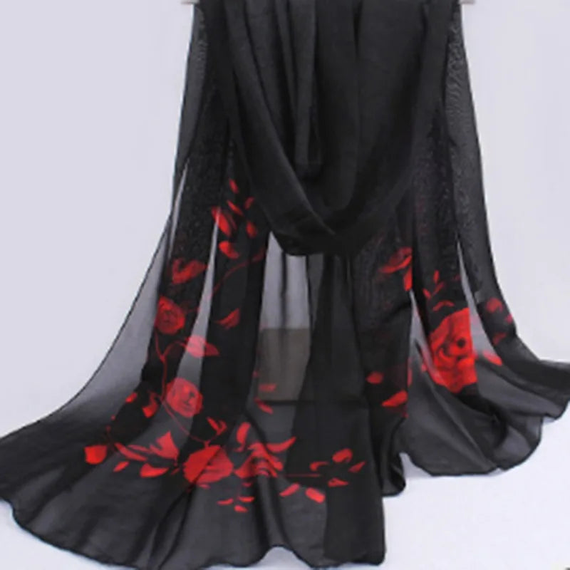 Chiffon Scarf Butterflies Branch Pattern Versatile Elegant
