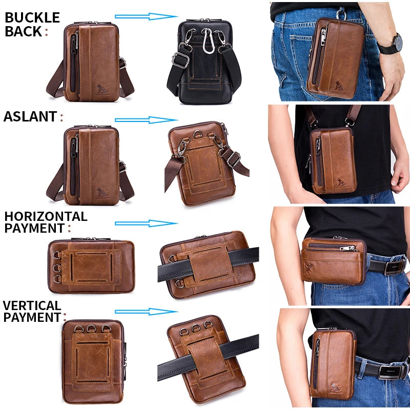 Genuine leather men's waist bag multifunctional phone bag