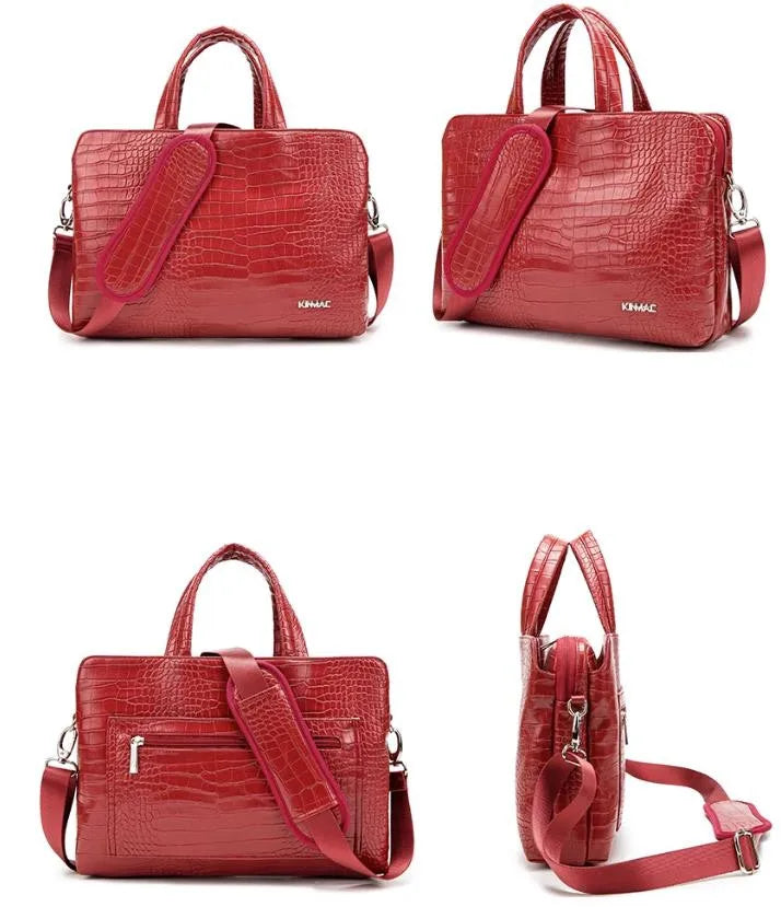 Crocodile Pattern Leather Handbags 15.6 Inch Laptop Bag