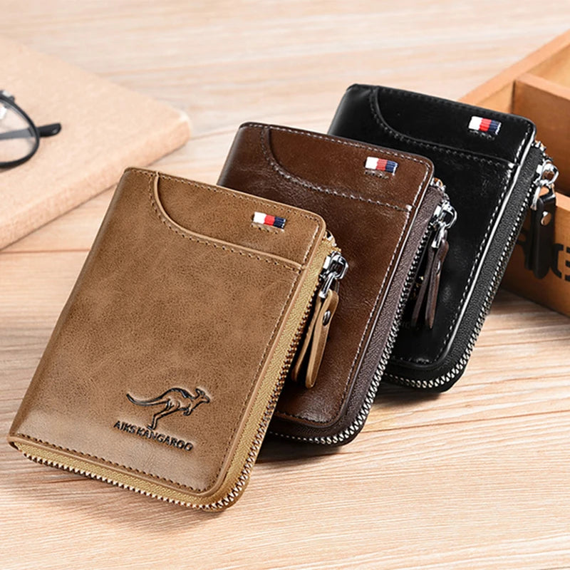 Mens Wallet Leather Business Card Holder Zipper Wallets