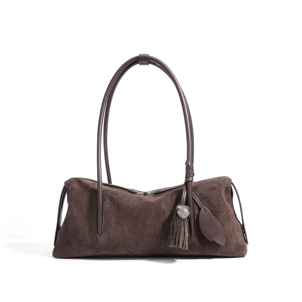Suede Leather Bag Minimalist Unique Single Shoulder Slouchy Bag