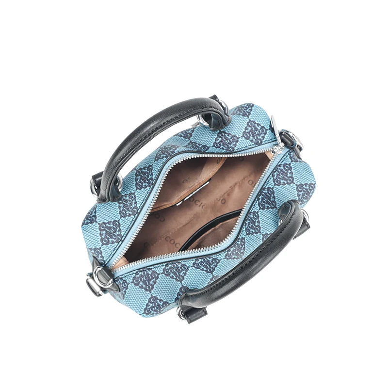 Blue Checkered Luxury Boston Bag Versatile Daily and Party Women's Bag luxury Bag