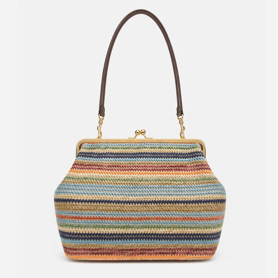 Fashion Large Striped Clip Shell Shoulder Bag Design