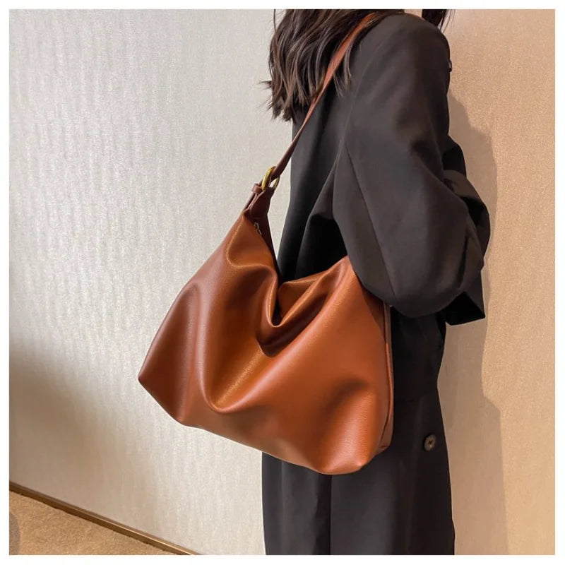 Neutral Style Tote Bag Faux Leather Construction Wide Strap
