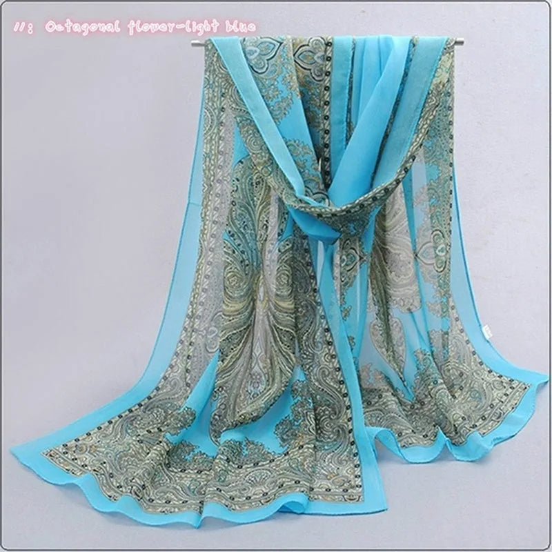 Chiffon Scarf Butterflies Branch Pattern Versatile Elegant