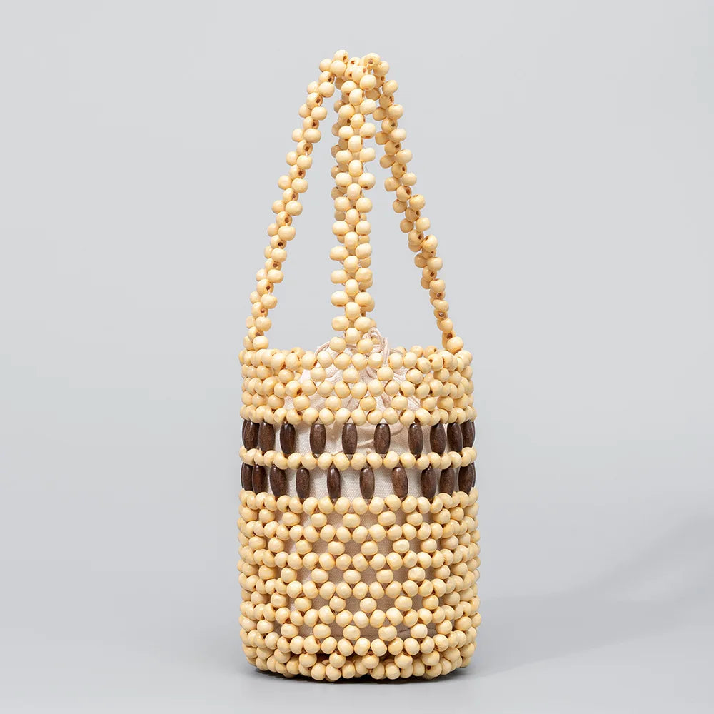 Wooden Bead Handbag Handmade Woven Bag Design