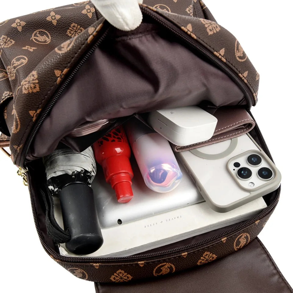 Classic Kangaroo Printed Backpacks Pu Leather Backpack