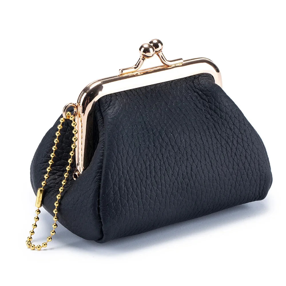 Genuine Leather Mini Vintage Coin Purses Kiss Lock Design