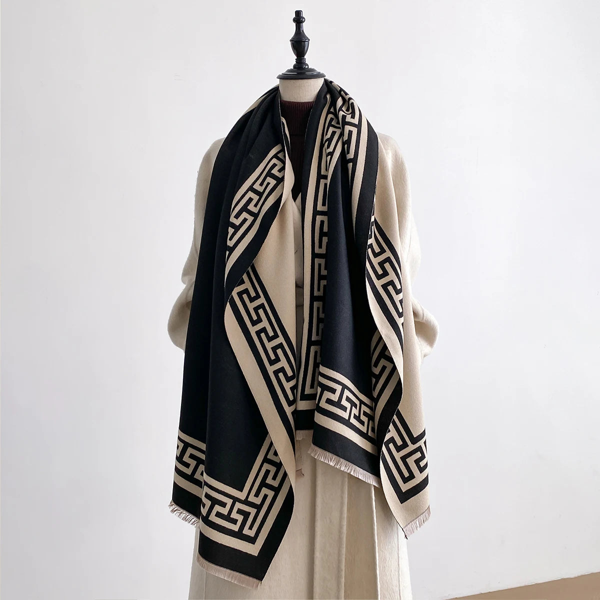 Women Geometry Print Shawl Warm Cashmere Luxury Scarf