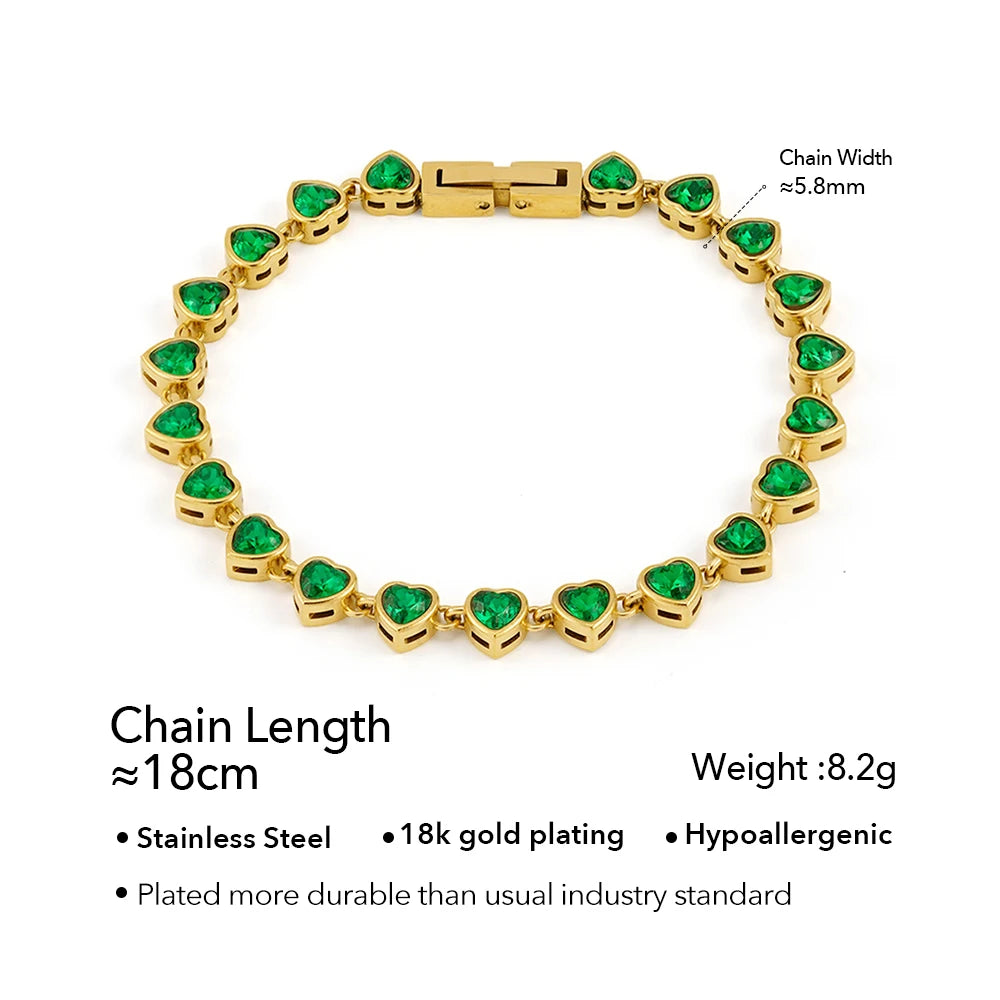 Green Zircon Jewelry Bracelet Stainless steel 18K Gold Plated
