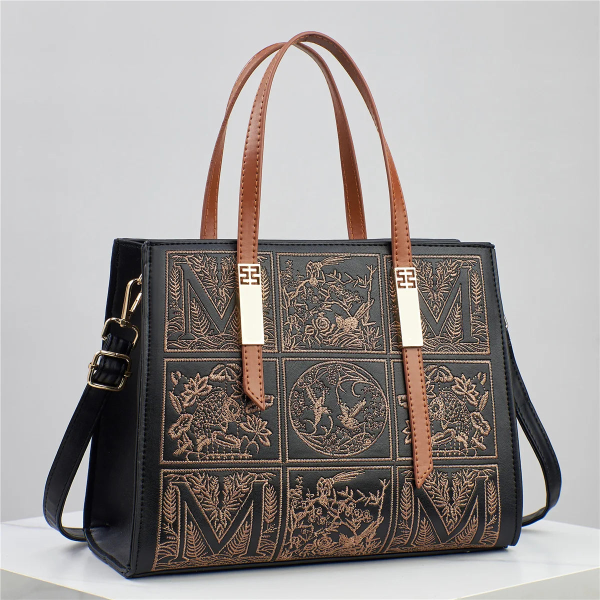 Embroidered Fashionable Handbag Square Single Shoulder PU Leather Crossbody Bag