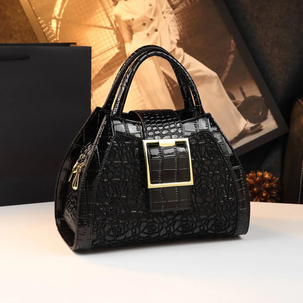 Crocodile Pattern Leather Lace Women's Messenger Handbag