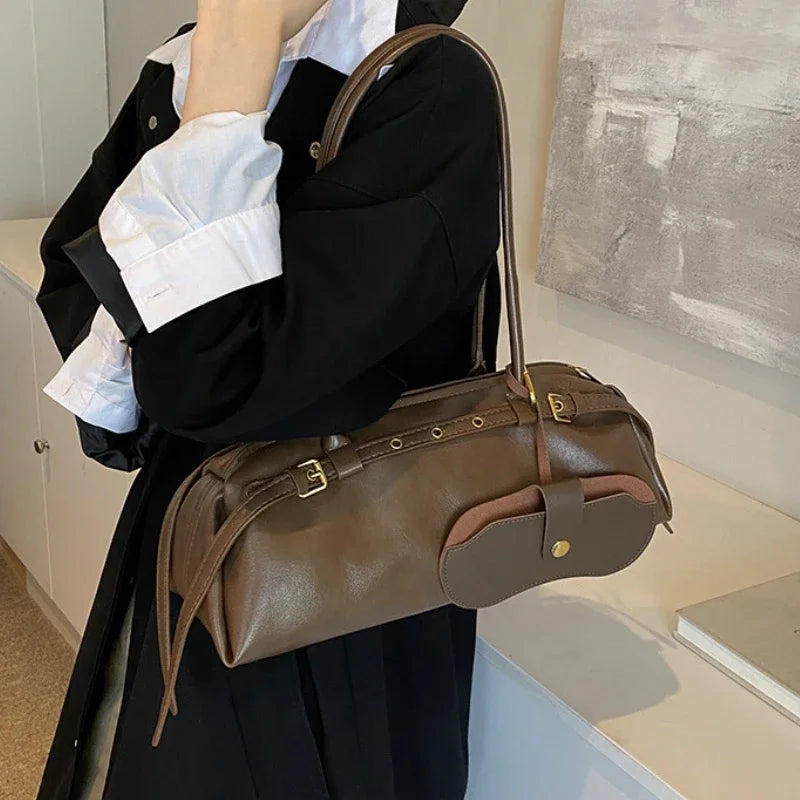 Buckle Decoration Fashion PU Shoulder Bag Large Capacity