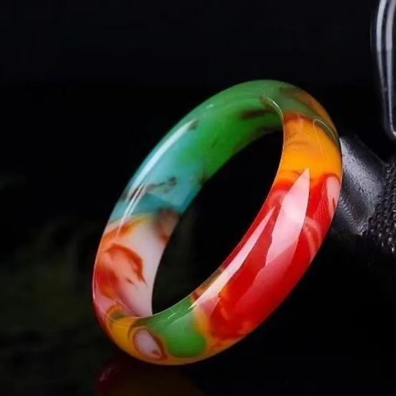 Natural Color Hand Carved Wide Jade Bracelet
