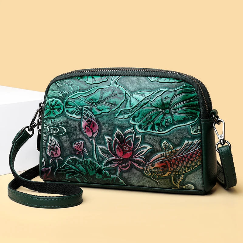 High Quality Leather Luxury Design Retro Ethnic Style 3D Printed Shoulder Bag