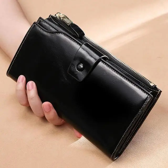 RFID Blocking 100% Genuine Leather Wallet Long Purse Design