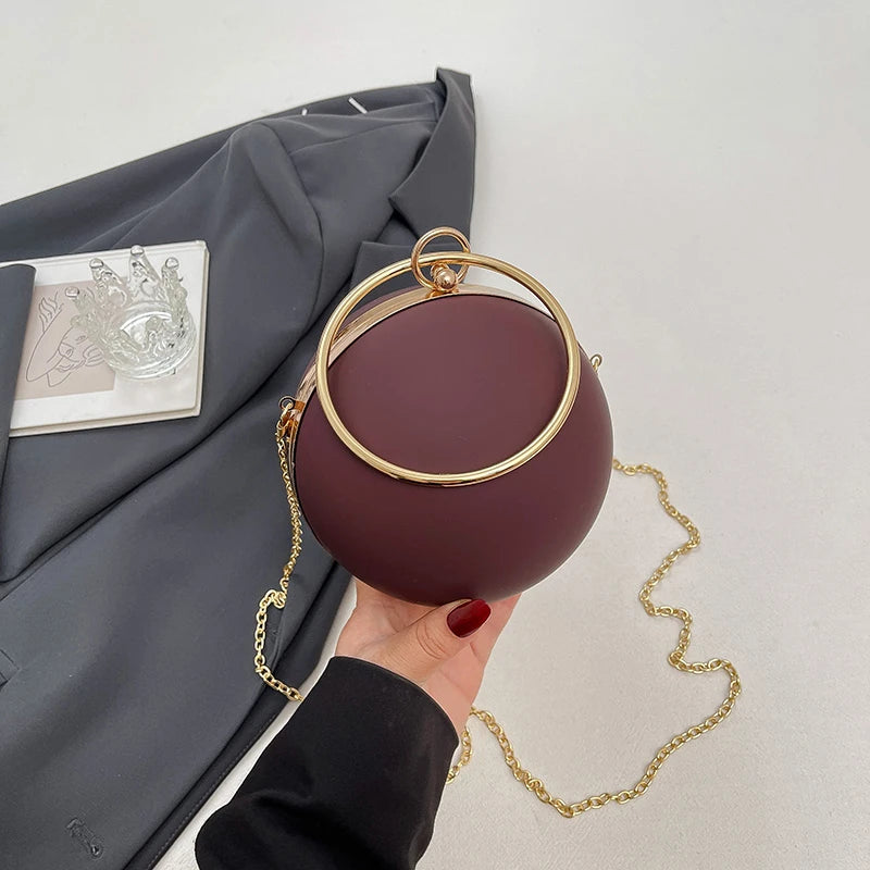 Stylish Metal Ring Handle Fashion Handbag Evening Clutch Bag