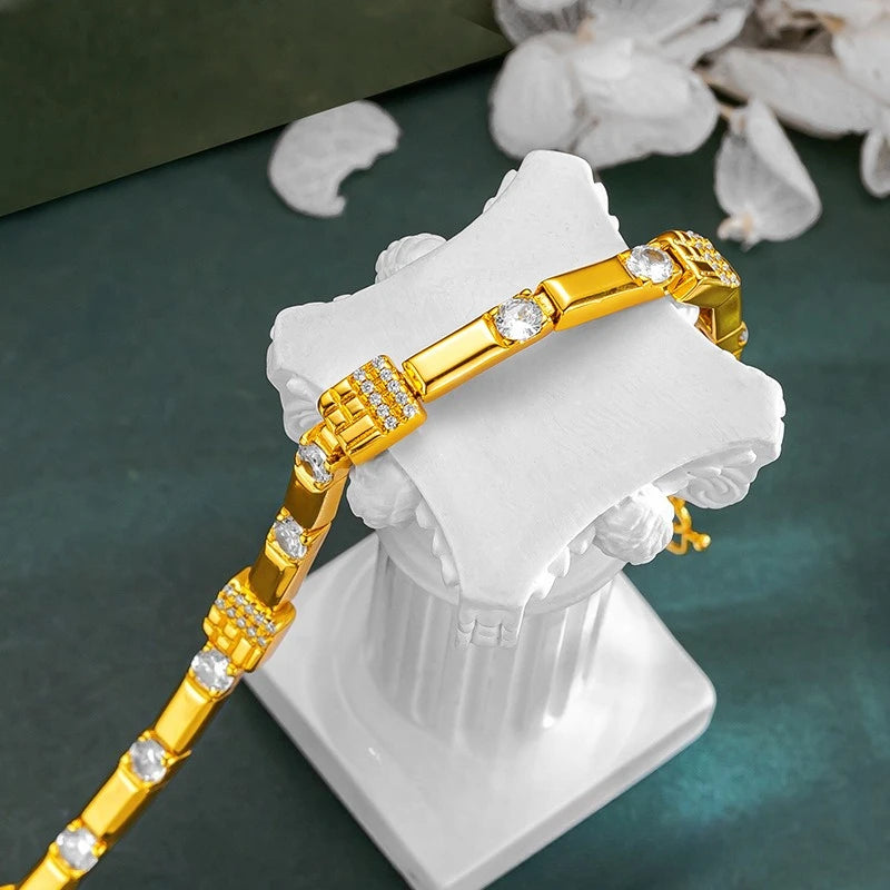 18 K Gold Color Advanced Geometric Inlaid Zircon Bracelet