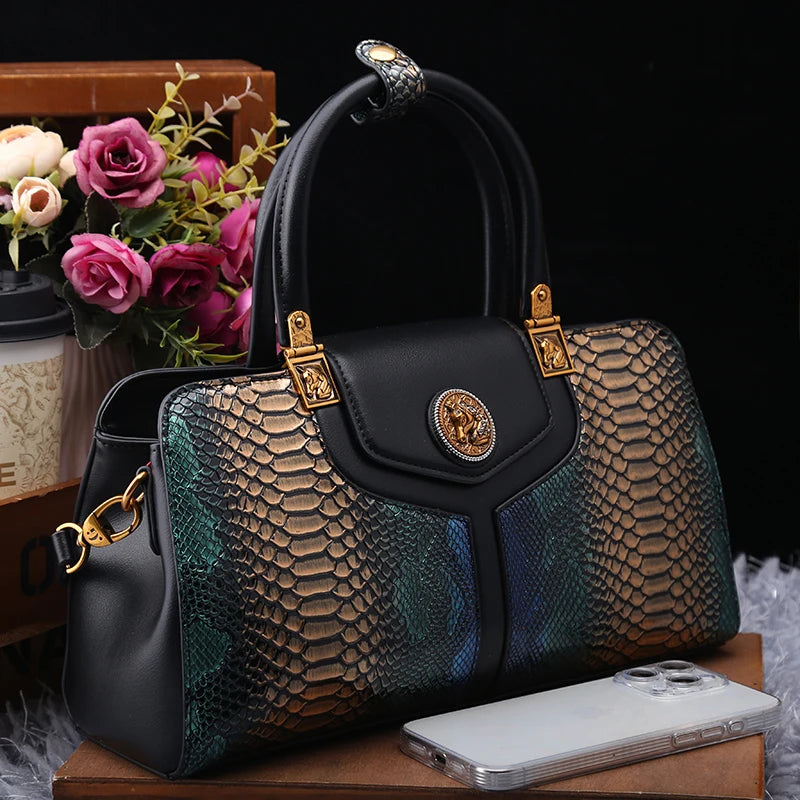 Fashionable Crocodile Pattern Leather Bag Large Capacity Handbag Stylish Bag