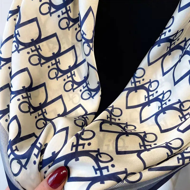 Silk Imitation Scarf Vintage Fashionable Versatile Print Hair Band Shawl Wraps