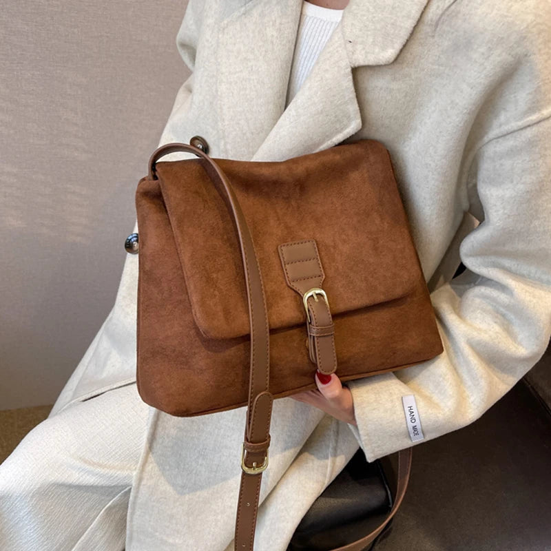 Vintage Suede Soft PU Leather  Shoulder Bags Large Capacity