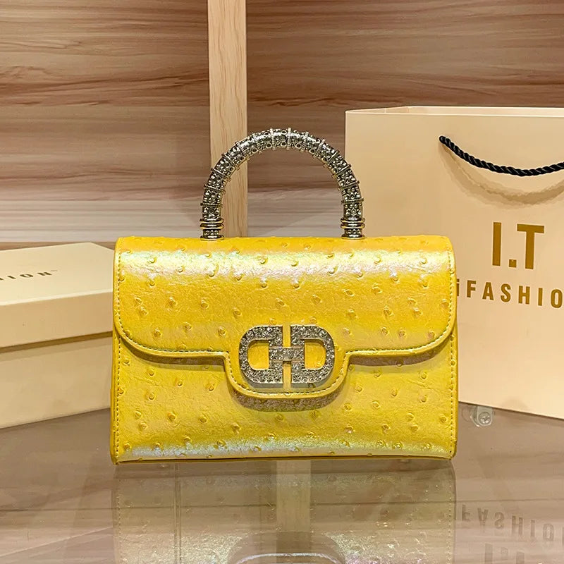 Ostrich pattern underarm handbag light luxury diamond-encrusted elegant crossbody bag