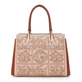 Embroidered Leather Tote Patchwork Design With Dual Straps