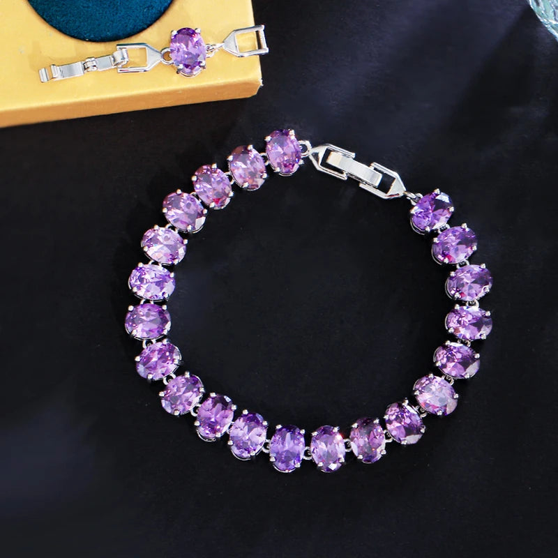 ThreeGraces Unique Green Cubic Zirconia Silver Color Oval CZ Tennis Link Chain Bracelet for Women Chic Daily Party Jewelry BR372