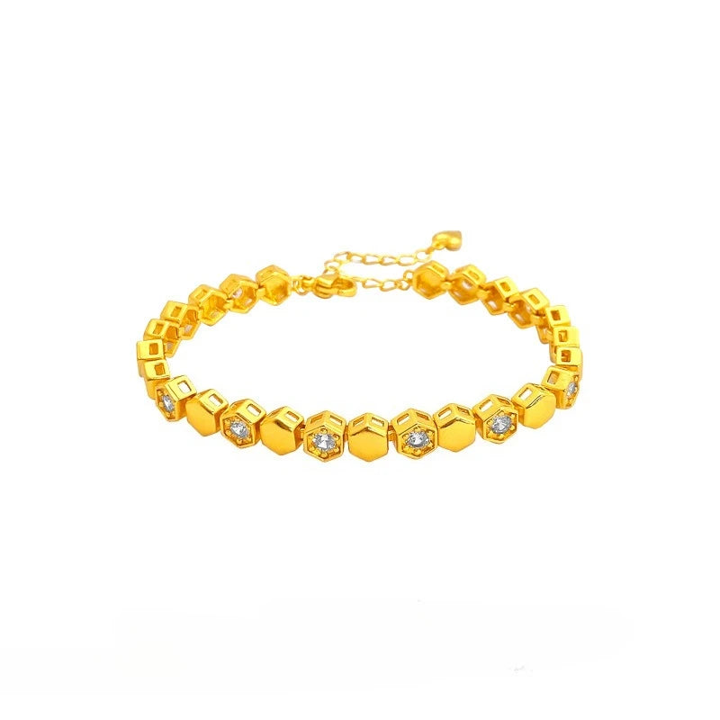Fashion 18K Gold Color Honeycomb Geometry Zircon Bracelet